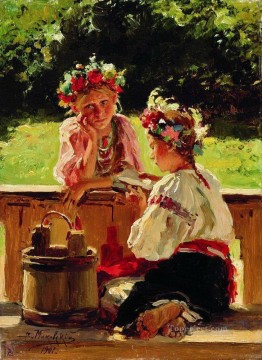 Las niñas iluminadas por el sol 1901 Vladimir Makovsky niño Pinturas al óleo